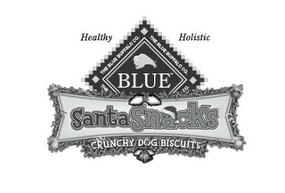 THE BLUE BUFFALO CO. BLUE SANTA SNACKS CRUNCHY DOG BISCUITS HEALTHY HOLISTIC logo