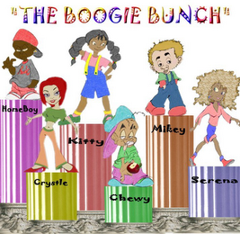 "THE BOOGIE BUNCH" HOMEBOY CRYSTLE KITTY CHEWY MIKEY SERENA logo