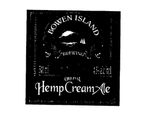 THE BOWEN ISLAND BREWING CO. LTD. HANDCRAFTED ALE TRADITIONAL BREWED NATURALLY NO PRESERVATIVES ORIGINAL HEMP CREAM ALE logo