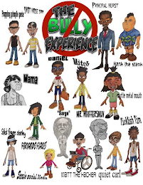 THE BULLY EXPERIENCE, POPPING PIMPLE PETE, DANIEL, MITCH, SNOT NOSE SAM, MYRTLE METAL MOUTH, PRINCIPAL HURST, MAMA, "SARGE", HANK THE STANK, STICK FIGURE STANLEY, FERNANDO FLAKES, QUIET CARL, MATT THE HACKER, TICKLISH TIM, SUZIE SOCIAL MEDIA, MR. WIFFERSNUV logo