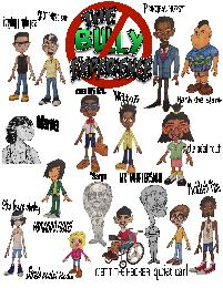 THE BULLY EXPERIENCE POPPING PIMPLE PETE DANIEL MITCH SNOT NOSE SAM MYRTLE METAL MOUTH PRINCIPAL HURST MAMA "SARGE" HANK THE STANK, STICK FIGURE STANLEY FERNANDO FLAKES QUIET CARL MATT THE HACKER TICKLISH TIM SUZIE SOCIAL MEDIA MR. WIFFERSNUV logo