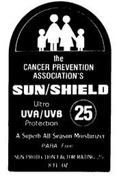 THE CANCER PREVENTION ASSOCIATION'S SUN/SHIELD ULTRA UVA/UVB PROTECTION 25 A SUPERB ALL SEASON MOISTURIZER PABA/FREE SUN PROTECTION FACTOR RATING-25 logo