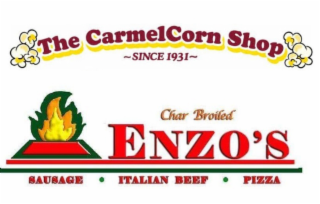 THE CARMELCORN SHOP ~ SINCE 1931 ~ CHAR BROILED ENZO'S SAUSAGE  •  ITALIAN BEEF  •  PIZZA logo