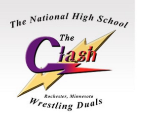THE CLASH THE NATIONAL HIGH SCHOOL WRESTLING DUALS ROCHESTER, MINNESOTA logo