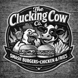 THE CLUCKING COW CO. SMASH BURGERS CHICKEN & FRIES logo