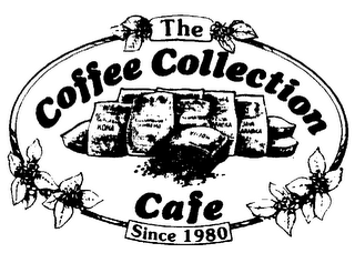 THE COFFEE COLLECTION CAFE SINCE 1980 KONA COLUMBIAN SUPREMO JAVA ARABICA KENYA ARABICA SUMATRAN MOCHA logo