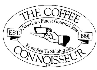 THE COFFEE CONNOISSEUR AMERICA'S FINEST GOURMET JAVA FROM SEA TO SHINING SEA EST 1991 logo