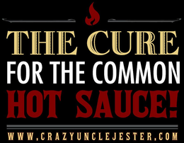 THE CURE FOR THE COMMON HOT SAUCE WWW.CRAZYUNCLEJESTER.COM logo