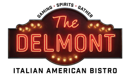 THE DELMONT ITALIAN AMERICAN BISTRO GAMING. SPIRITS. GATHER logo