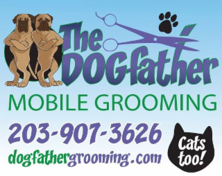 THE DOGFATHER MOBILE GROOMING 203-907-3626 DOGFATHERGROOMING.COM CATS TOO! logo
