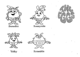 THE EGGS, BENEDICT, SUNNYSIDE, SCRAMBLE, YOLKY logo