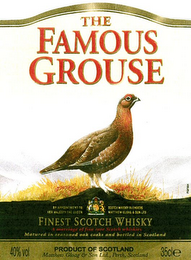 THE FAMOUS GROUSE FINEST SCOTCH WHISKY BY APPOINTMENT TO HER MAJESTY THE QUEEN SCOTCH WHISKY BLENDERS FINEST SCOTCH WHISKEY MATURED IN SEASONED OAK CASKS AND BOTTLED IN SCOTLAND 40% VOL. PRODUCT OF SCOTLAND 35 CLE AND LTD, PERTH, SCOTLAND logo
