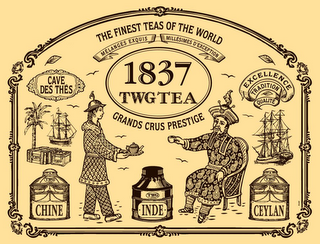 THE FINEST TEAS OF THE WORLD MELANGES EXQUIS MILLESIMES D'EXCEPTION 1837 TWG TEA CAVE DES THES GRANDS CRUS PRESTIGE EXCELLENCE TRADITION QUALITE CHINE INDE CEYLAN logo
