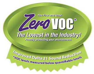 THE FIRST AND ONLY! ZERO VOC* THE LOWEST IN THE INDUSTRY! PROUDLY PROTECTING YOUR ENVIRONMENT. IMPROVED DELTA 21 SOUND REDUCTION *VOC LEVELS MEASURED BELOW QUANTIFIABLE LEVELS logo