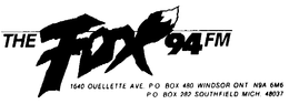 THE FOX 94 FM OX 480 WINDSOR ONT. N9A 6M6 P.O. BOX 282 SOUTHFIELD MICH. 48037 logo