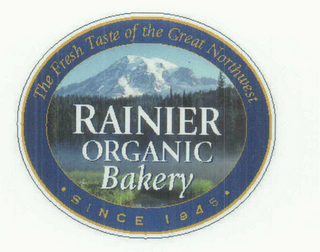 THE FRESH TASTE OF THE GREAT NORTHWEST RAINIER ORGANIC BAKERY SINCE 1945 logo