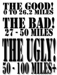 THE GOOD! 0 TO 26.2 MILES THE BAD! 27-50 MILES THE UGLY! 50-100 MILES+ logo