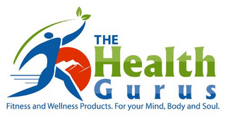 THE HEALTH GURUS FITNESS AND WELLNESS PRODUCTS. FOR YOUR MIND, BODY AND SOUL. logo