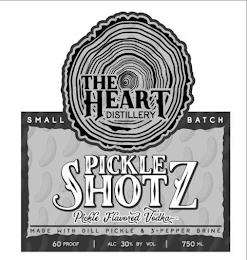 THE HEART DISTILLERY PICKLE SHOTZ PICKLE FLAVORED VODKA SMALL BATCH MADE WITH DILL PICKLE & 3 - PEPPER BRINE 60 PROOF | ALC 30% BY VOL | 750 ML logo
