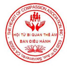 · THE HEART OF COMPASSION ASSOCIATION, INC · 6520 53RD AVE, SACRAMENTO, CA, 95828 HOI TU BI QUAN THE AM BAN DIEU HANH logo