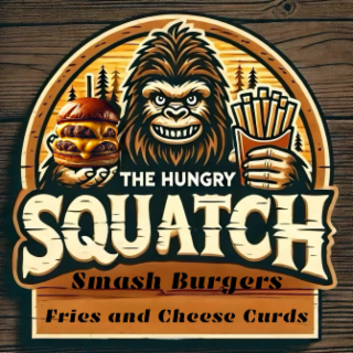 THE HUNGRY SQUATCH SMASH BURGERS FRIES AND CHEESE CURDS logo
