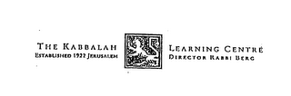 THE KABBALAH LEARNING CENTRE ESTABLISHED 1922 JERUSALEM DIRECTOR RABBI BERG logo