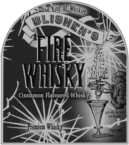 THE KING OF WHISKIES BLISHEN'S FIRE CINNAMON FLAVOURED WHISKY HANDCRAFTED 35% ALC. BY VOL. (70 PROOF) 750 ML logo