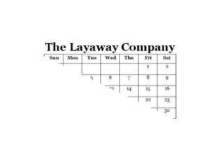 THE LAYAWAY COMPANY SUN MON TUE WED THUFRI SAT 1 2 6 7 8 9 14 15 16 22 23 30 logo