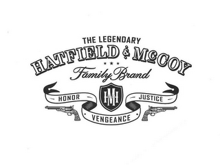 THE LEGENDARY HATFIELD & MCCOY FAMILY BRAND HM HONOR JUSTICE VENGEANCE logo