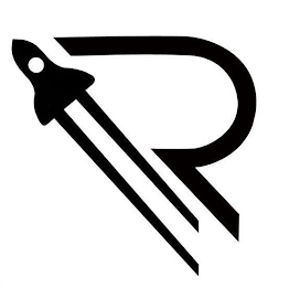 THE LETTER R IN AN UPPERCASE CUSTOM LETTERING / FONT, WITH A ROCKET ON THE LEFT SIDE GOING IN AN UPWARD LEFT DIAGONAL DIRECTION. logo