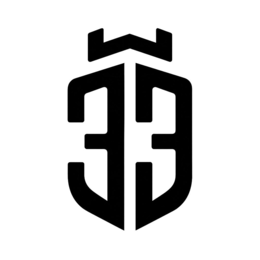 THE LETTER U IN A STYLIZED FONT ON TOP OF THE NUMBER 33 logo