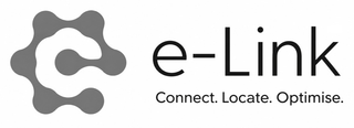 THE LITERAL ELEMENT IS THE WORD "E-LINK" AND THE WORDS AND PUNCTUATION "CONNECT. LOCATE. OPTIMISE." logo