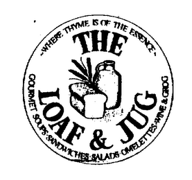 THE LOAF & JUG WHERE THYME IS OF THE ESSENCE GOURMET SOUPS, SANDWICHES, SALADS, OMELETTES, WINE & GROG logo