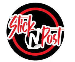 THE MARK CONSISTS OF A CIRCULAR DESIGN WITH A SHADED BACKGROUND CONTAINING THE STYLIZED WORDING “STICK N POST” IN BOLD LETTERING WITH CONTRASTING OUTLINES. logo