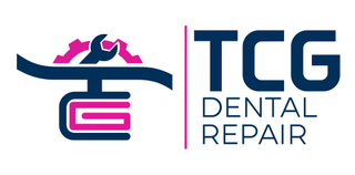 THE MARK CONSISTS OF A STYLIZED DESIGN OF A DENTAL CHAIR INCORPORATING A WRENCH AND GEAR ELEMENT, APPEARING TO THE LEFT OF A VERTICAL LINE. TO THE RIGHT OF THE LINE ARE THE STYLIZED LETTERS "TCG" ABOVE THE WORDS "DENTAL REPAIR." THE COLORS NAVY BLUE AND PINK ARE CLAIMED AS FEATURES OF THE MARK. logo