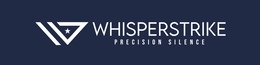 THE MARK CONSISTS OF A STYLIZED GEOMETRIC DESIGN FORMED BY THREE ANGULAR BANDS CREATING A TRIANGULAR CARRIER ENCLOSING A FIVE-POINTED STAR, POSITIONED TO THE LEFT OF THE WORDING "WHISPERSTRIKE" IN STYLIZED CAPITAL LETTERS, WITH THE WORDING "PRECISION SILENCE" APPEARING BELOW IN SMALLER CAPITAL LETTERS. logo
