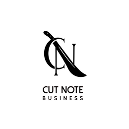 THE MARK CONSISTS OF A STYLIZED LETTER 'C' AND A MACHETE FORMING THE LETTER 'N' WITH THE WORDING CUT NOTE BUSINESS DISPLAYED BELOW THE DESIGN logo