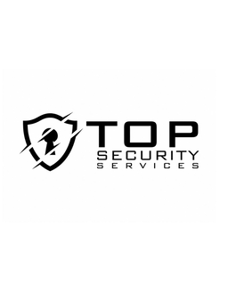 THE MARK CONSISTS OF A STYLIZED SHIELD CONTAINING THE SILHOUETTE OF A HELMETED FIGURE INTERSECTED BY DIAGONAL LINES TO THE LEFT OF THE STYLIZED WORDING "TOP SECURITY SERVICES," WITH "TOP" APPEARING ABOVE THE WORDING "SECURITY SERVICES." COLOR IS NOT CLAIMED AS A FEATURE OF THE MARK. logo