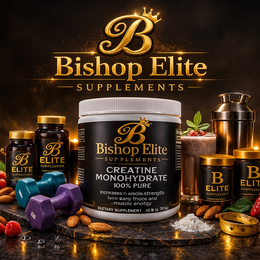 THE MARK CONSISTS OF STYLIZED CAPITAL LETTER "B" IN GOLD WITH A CROWN ON TOP, CENTERED ABOVE THE WORDS "BISHOP ELITE " IN GOLD CAPITAL LETTERS. BELOW THIS, THE WORD "SUPPLEMENTS " APPEARS IN SMALLER GOLD CAPITAL LETTERS, SEPARATED BY THIN HORIZONTALS GOLD LINE. THE ENTERED DESIGN IS SET AGAINST A BLACK BACKGROUND, THE GOLD ELEMENTS HAVE A GRADIENT EFFECT THAT GIVES A RAISED, METALLIC APPEARANCE. logo