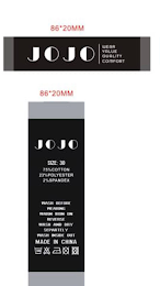 THE MARK CONSISTS OF THE LETTERS "JOJO" SLOPED AND BOLDED WITH HALF BLACK AND WHITE ENTERED IN THE TWO LOWER LOOPS. logo