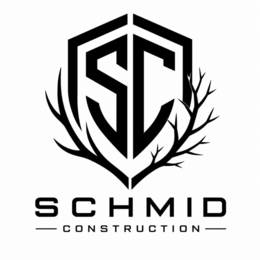 THE MARK CONSISTS OF THE STYLIZED LETTERS "SC" WITHIN A SHIELD DESIGN, WITH ANTLERS EXTENDING FROM THE LOWER PORTION OF THE SHIELD, ABOVE THE WORDING "SCHMID CONSTRUCTION." logo