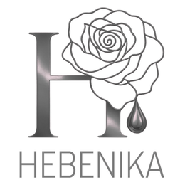THE MARK CONSISTS OF THE STYLIZED WORDING "HEBENIKA" BELOW A STYLIZED DESIGN INCORPORATING THE LETTERS "H" AND "K" WITH A LINE-ART ROSE HAVING OVERLAPPING PETALS, A SPIRAL CENTER, AND A TEARDROP-SHAPED ELEMENT EXTENDING DOWNWARD FROM THE ROSE. THE SHADING AND GRADIENTS ARE MERELY STYLISTIC ELEMENTS AND ARE NOT CLAIMED AS A FEATURE OF THE MARK. logo