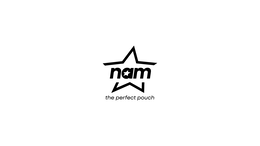 THE MARK CONSISTS OF THE STYLIZED WORDING “NAM” WITH A STAR DESIGN INCORPORATED WITHIN THE LETTER “A”, WITH ANGULAR STAR-LIKE LINES ABOVE AND BELOW THE WORDING, AND THE PHRASE “THE PERFECT POUCH” BENEATH. logo
