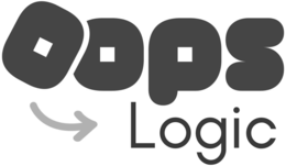 THE MARK CONSISTS OF THE STYLIZED WORDING "OOPS LOGIC" DISPLAYED IN A DISTINCTIVE AND PLAYFUL DESIGN. THE WORD "OOPS" APPEARS IN LARGE, ROUNDED, LOWERCASE-STYLE PURPLE LETTERING ACROSS THE TOP OF THE DESIGN. THE FIRST LETTER "O" IS DEPICTED AS AN IRREGULAR, TILTED ROUNDED SQUARE CONTAINING A SMALLER WHITE SQUARE CUTOUT AT ITS CENTER, CREATING THE APPEARANCE OF A MISPLACED OR "OOPS" ELEMENT. THE SECOND LETTER "O" ALSO CONTAINS A CENTERED SQUARE CUTOUT. THE LETTERS FEATURE SOFT, EXAGGERATED CURVES AND UNEVEN SHAPES THAT CONVEY A SENSE OF SPONTANEITY, CREATIVITY, AND IMPERFECTION.BENEATH THE WORD "OOPS" APPEARS A CURVED, LIGHT-PURPLE ARROW POINTING FROM LEFT TO RIGHT, SUGGESTING MOVEMENT, CORRECTION, GUIDANCE, OR PROBLEM-SOLVING. THE ARROW VISUALLY CONNECTS THE UPPER AND LOWER PORTIONS OF THE DESIGN.TO THE RIGHT OF THE ARROW AND BELOW THE WORD "OOPS" APPEARS THE WORD "LOGIC" IN BLACK STYLIZED LETTERING. THE WORD IS RENDERED IN A CLEAN, MODERN SANS-SERIF STYLE WITH SMOOTH CURVES AND VARYING STROKE WIDTHS, CREATING A CONTRAST BETWEEN THE PLAYFUL APPEARANCE OF "OOPS" AND THE MORE STRUCTURED APPEARANCE OF "LOGIC." logo