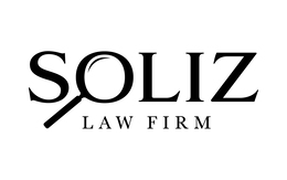 THE MARK CONSISTS OF THE STYLIZED WORDING "SOLIZ" IN CAPITAL LETTERS, IN WHICH THE LETTER "O" IS DEPICTED AS THE CIRCULAR LENS OF A MAGNIFYING GLASS, WITH A HANDLE EXTENDING DOWNWARD AND TO THE LEFT FROM THE LENS AND A CURVED LINE IN THE UPPER PORTION OF THE LENS REPRESENTING A GLARE OR REFLECTION. BENEATH THE WORDING "SOLIZ" APPEARS THE SMALLER STYLIZED WORDING "LAW FIRM" IN CAPITAL LETTERS. logo