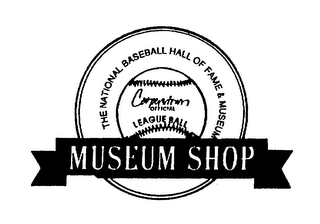 THE NATIONAL BASEBALL HALL OF FAME & MUSEUM COOPERSTOWN OFFICIAL LEAGUE BALL MUSEUM SHOP logo