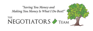 THE NEGOTIATORS TEAM "SAVING YOU MONEY AND MAKING YOU MONEY IS WHAT I DO BEST!" logo