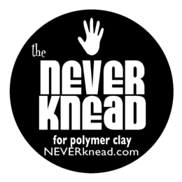 THE NEVER KNEAD FOR POLYMER CLAY NEVERKNEAD.COM logo