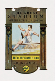 THE OLYMPIC GAMES 1908 THE GREAT STADIUM SHEPHERD'S BUSH LONDON PROGRAMME 6D logo