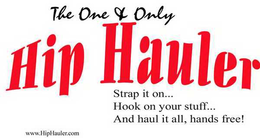 THE ONE & ONLY HIP HAULER STRAP IT ON...HOOK ON YOUR STUFF...AND HAUL IT ALL, HANDS FREE! CLIFFSIDE ON THE CUMBERLAND LLP, JAMESTOWN KENTUCKY, U.S. PATENT PENDING logo